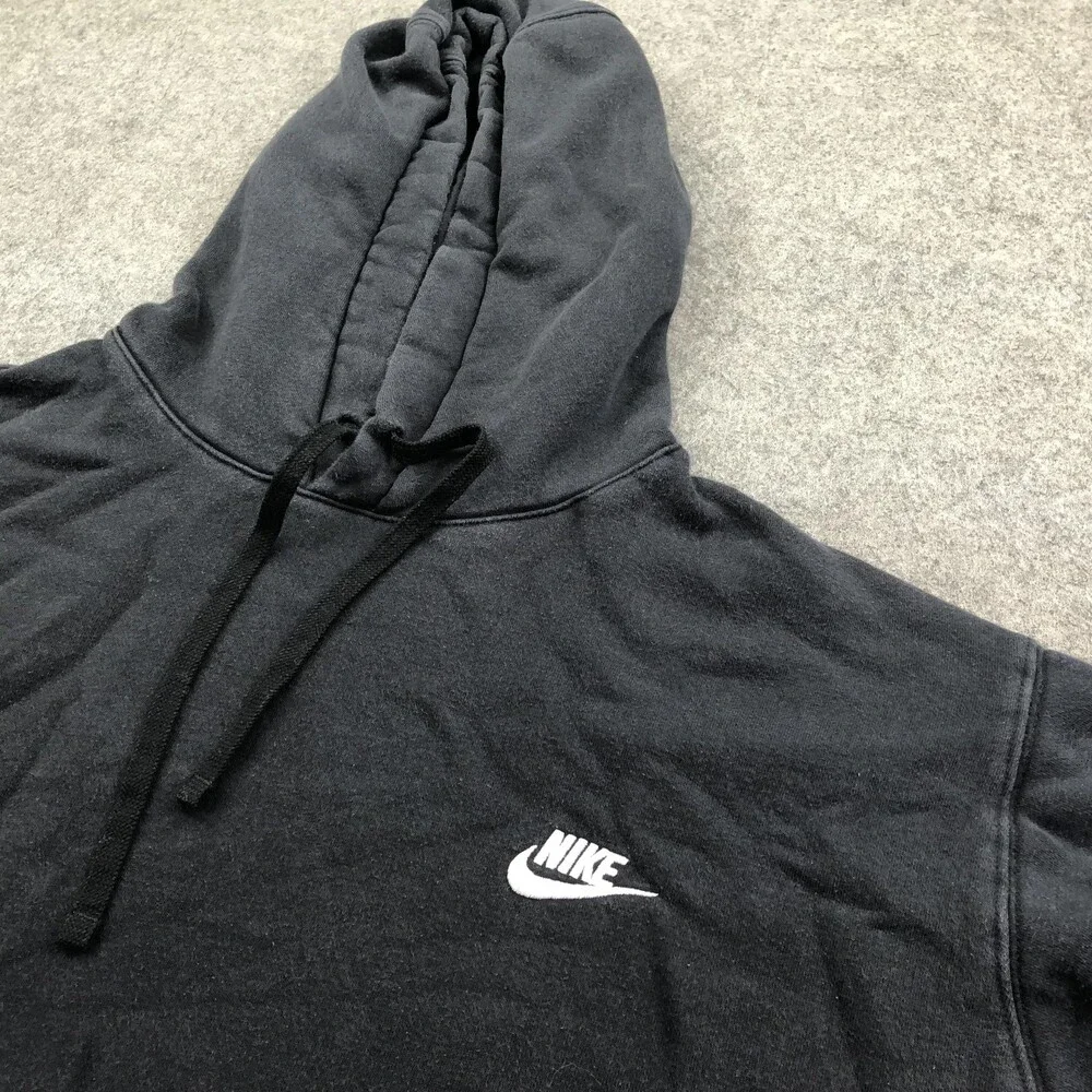 Nike Hoodie Mens 3XL Black Pullover Fleece Sweatshirt Small Swoosh Logo Front